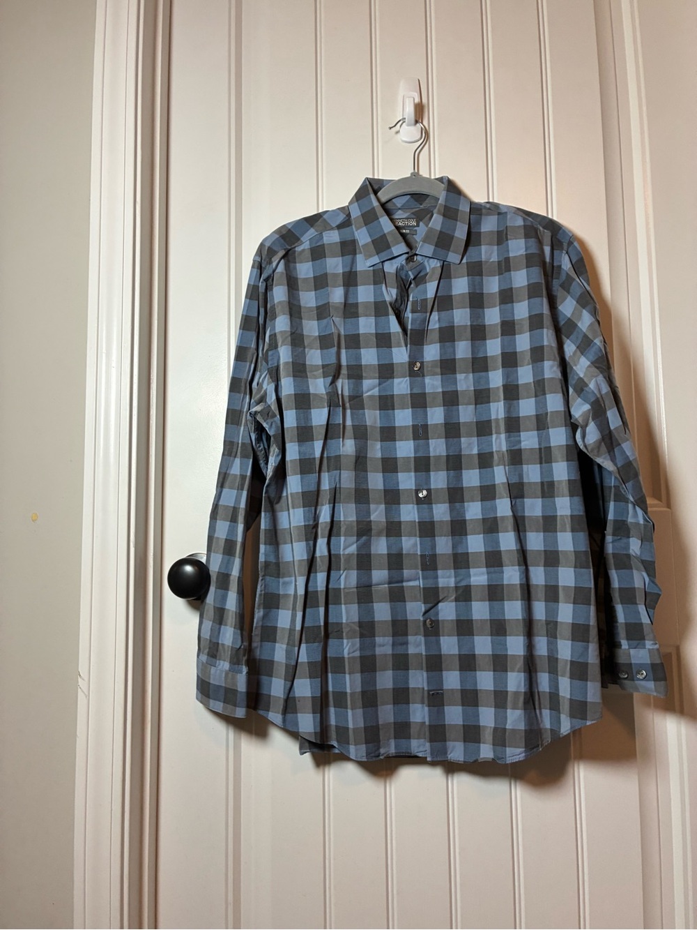 Kenneth Cole Light Blue and Gray Plaid Button-Down Shirt